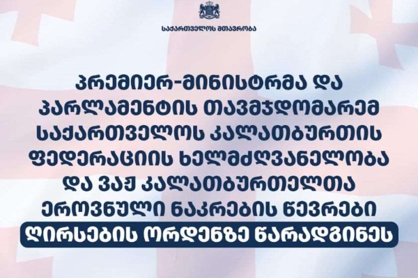 პრემიერმა კალათბურთის ნაკრები ღირსების ორდენზე წარადგინა